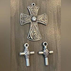 Celtic medieval cross w rhinestone & 2 silver-rope center cross pendants vintage